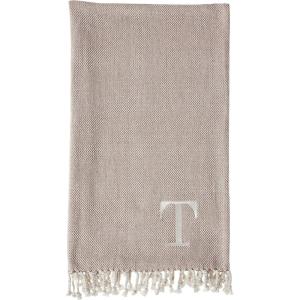 Mud Pie Woven Cotton Initial E Throw Blanket, Taupe, 70 inches x 50 inches(T)
