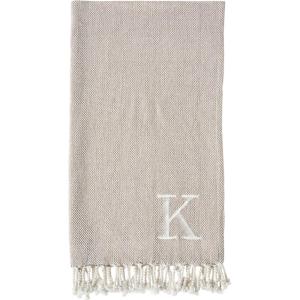 Mud Pie Woven Cotton Initial E Throw Blanket, Taupe, 70 inches x 50 inches(W)