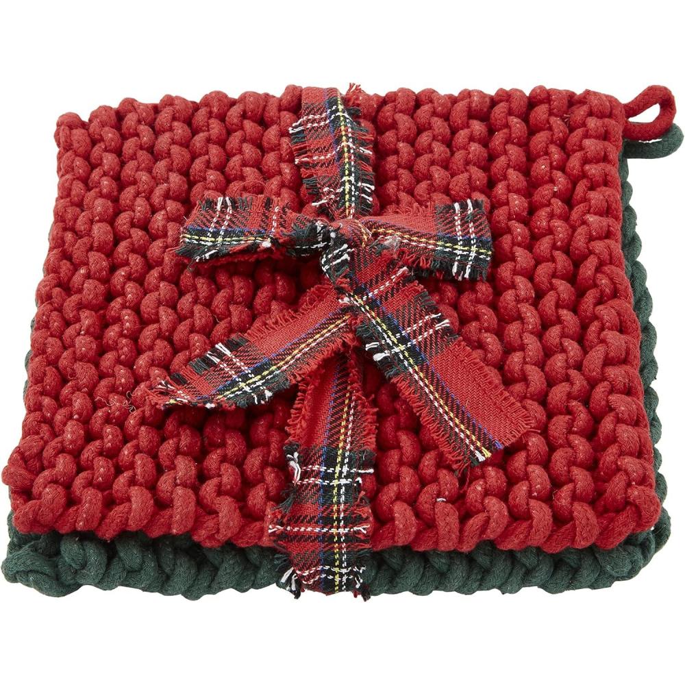 image:imageMud Pie Christmas Crochet Pot Holder Set Green amp Red 8 x 8