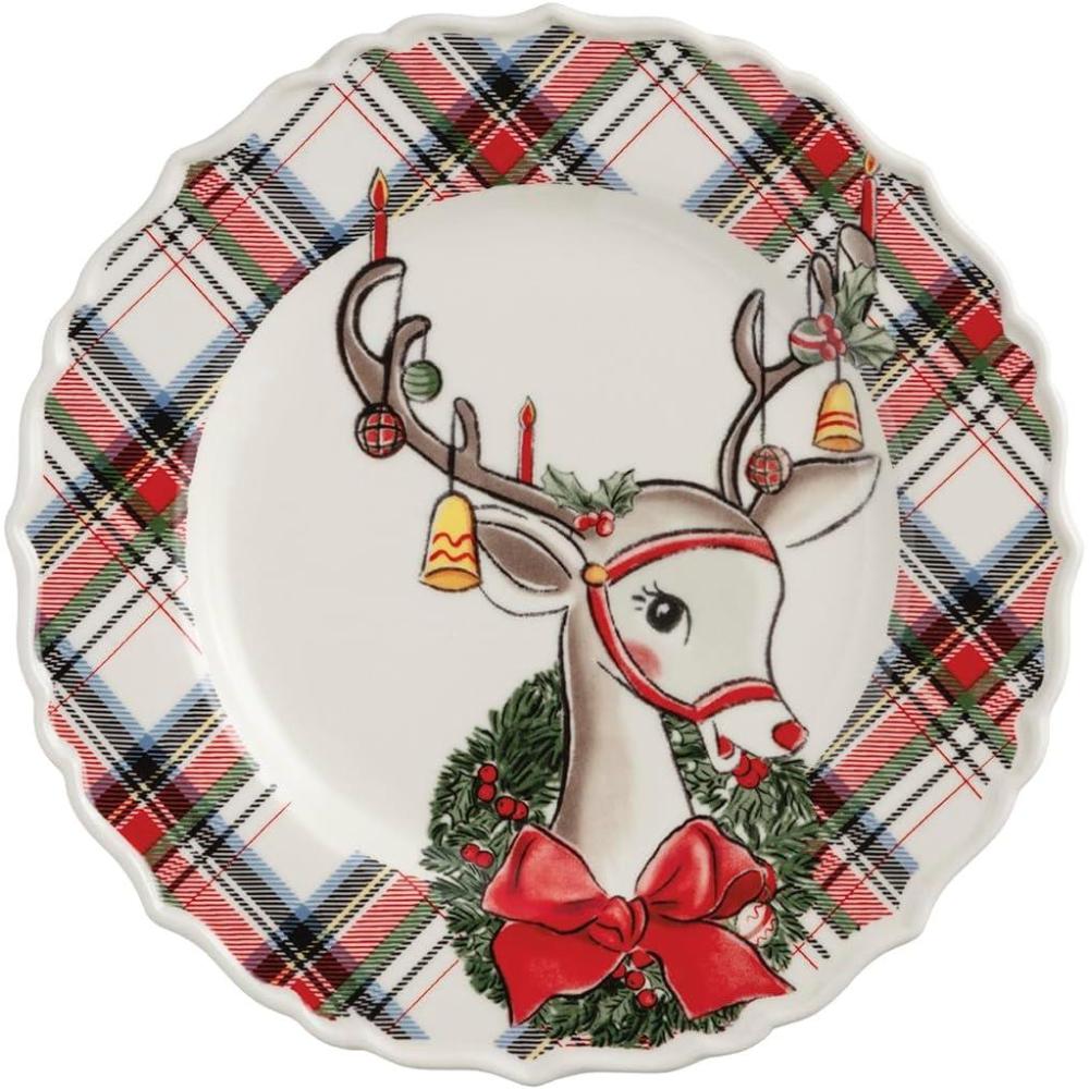 image:imageMud Pie Christmas Reindeer Tartan Rim Salad PlateReindeer
