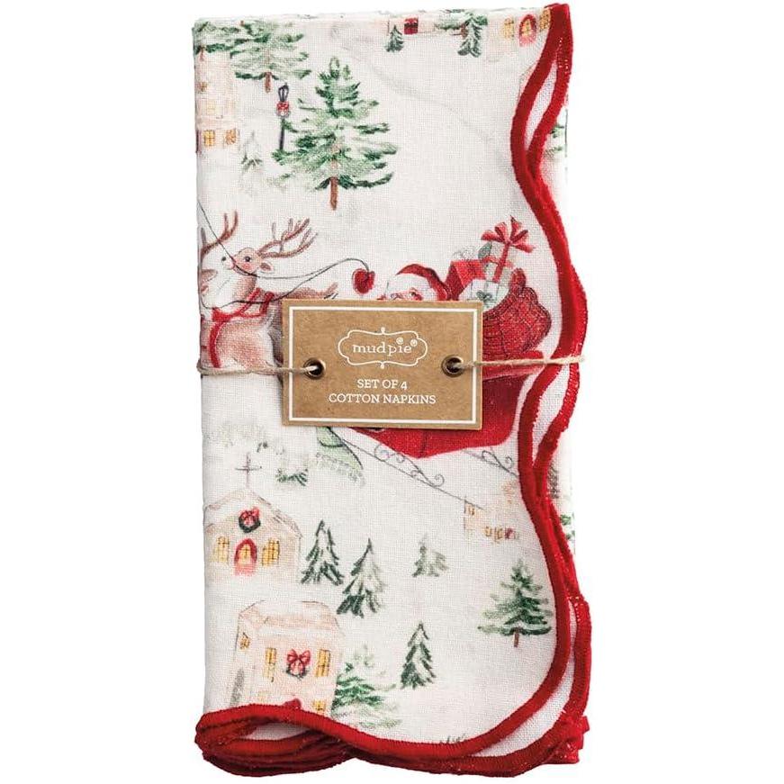image:imageMud Pie Christmas Santa Scene Scallop Napkin Set