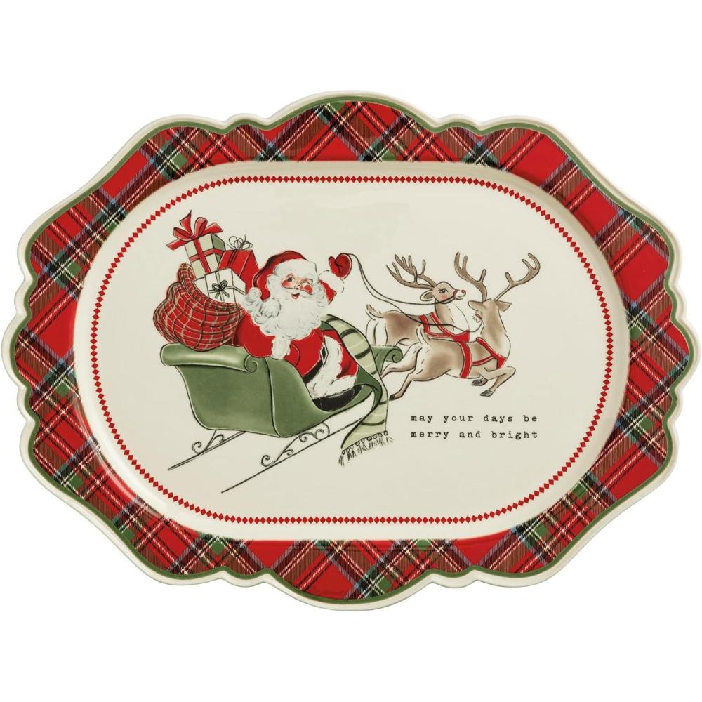 image:imageMud Pie Christmas Santa Sleigh Tartan Platter