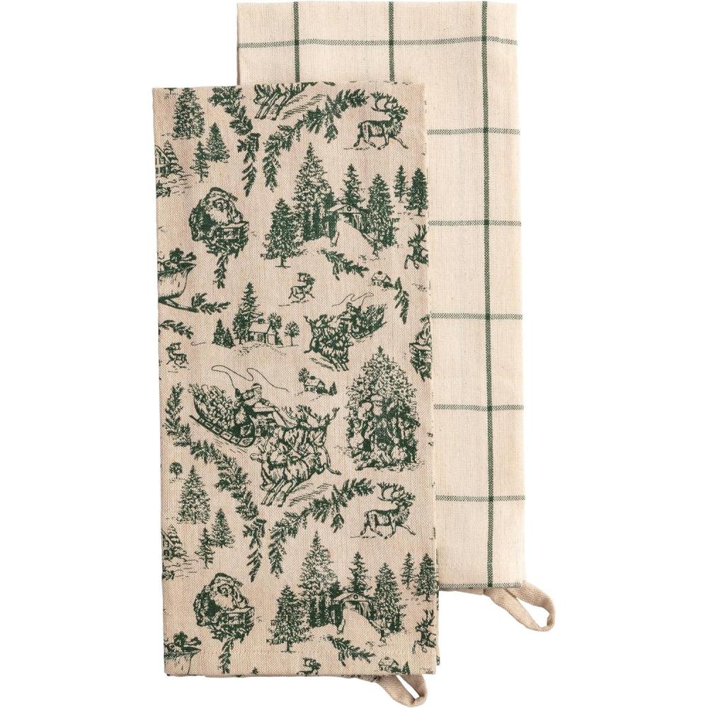image:imageMud Pie Christmas Toile White Christmas Towel Set
