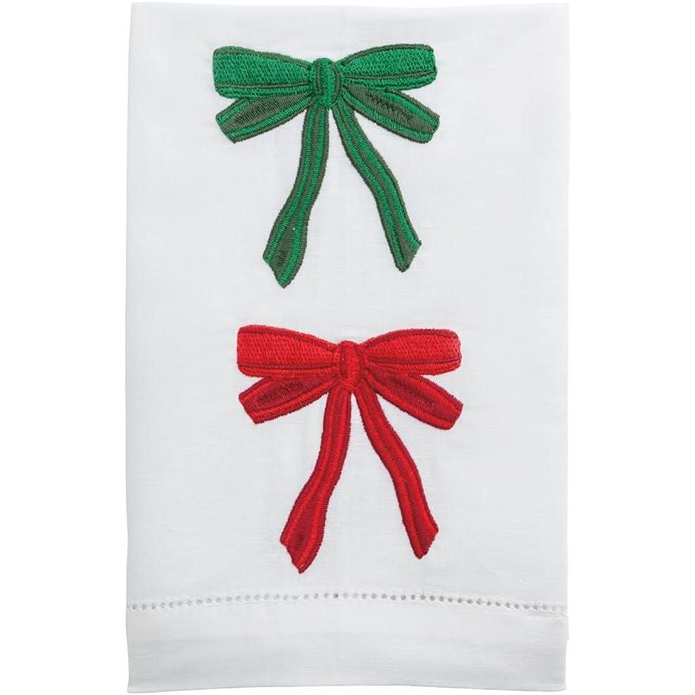image:imageMud Pie Christmas Two Bows Embroidered TowelWhite