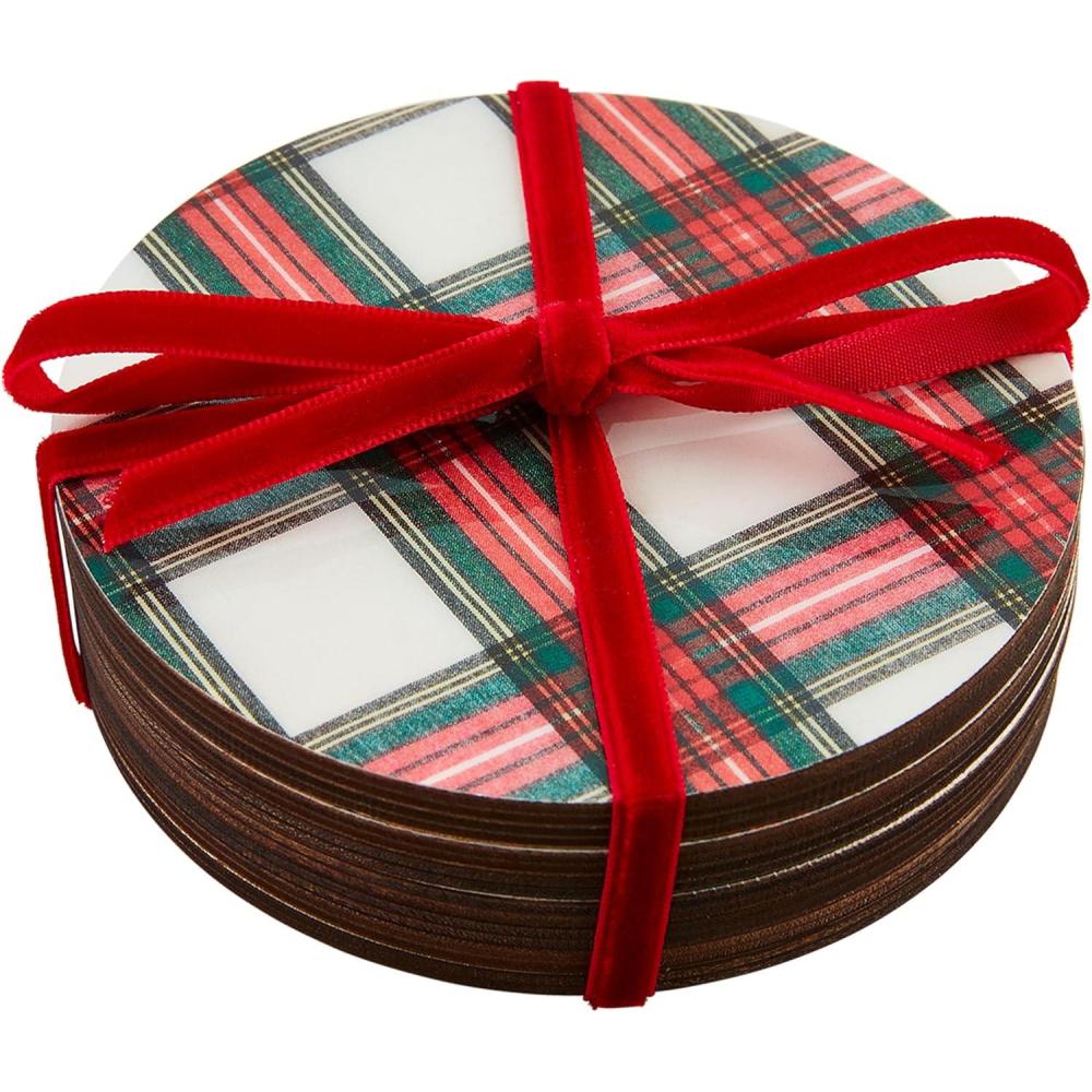 image:imageMud Pie Tartan Lacquer Coaster White 4 Dia