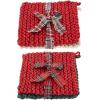 Mud Pie Christmas Crochet Pot Holder Set, Green & Red, 8″ x 8″