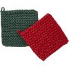 Mud Pie Christmas Crochet Pot Holder Set, Green & Red, 8″ x 8″