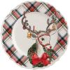 Mud Pie Christmas Reindeer Tartan Rim Salad Plate(Reindeer)