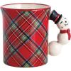 Mud Pie Christmas Snowman Tartan Figural Handle Mug
