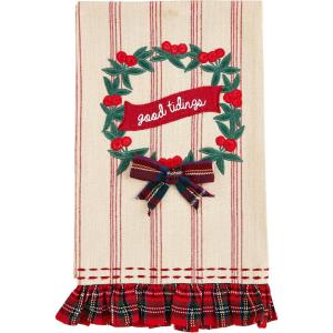 Mud Pie Applique Towel, Christmas Wreath, 16″ x 24″(Christmas Wreath)