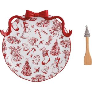 Mud Pie Christmas Bow Toile Plate Set