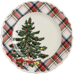 Mud Pie Christmas Reindeer Tartan Rim Salad Plate(Christmas Tree)