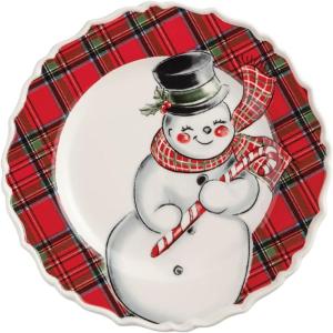 Mud Pie Christmas Reindeer Tartan Rim Salad Plate(Snowman)