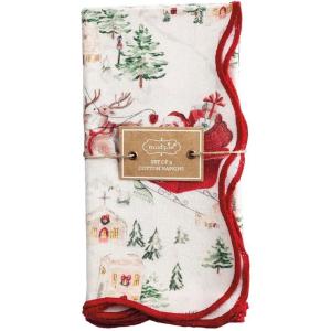 Mud Pie Christmas Santa Scene Scallop Napkin Set