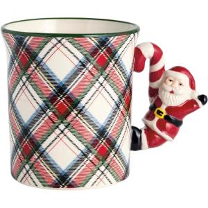 Mud Pie Christmas Santa Tartan Figural Handle Mug