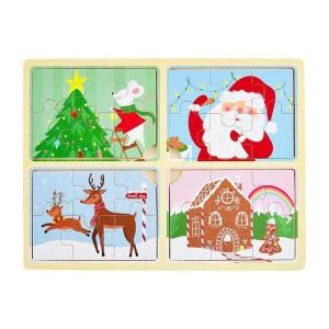 Mud Pie Kids 4 in 1 Holiday Puzzle, Santa, 7 1/2″ x 10 3/4″