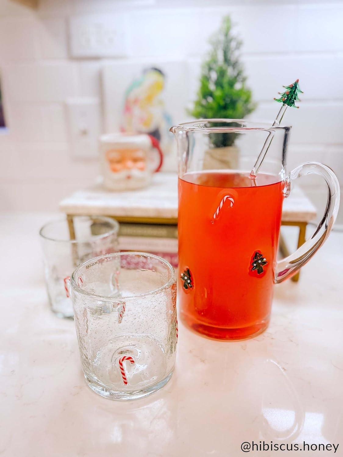 image:imageMud Pie Glass Candy Cane Pitcher Pitcher 50 Oz Stirrer 10 12