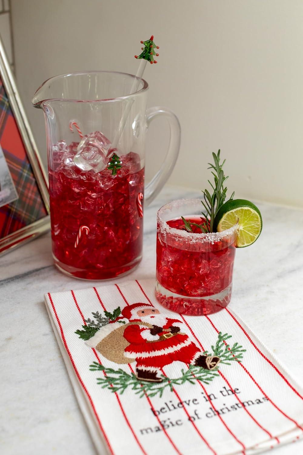 image:imageMud Pie Glass Candy Cane Pitcher Pitcher 50 Oz Stirrer 10 12
