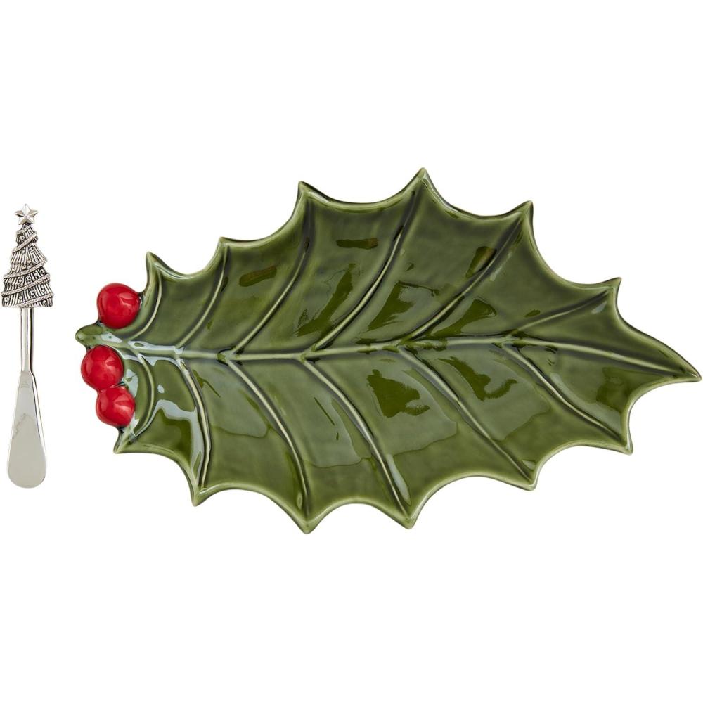 image:imageMud Pie Ceramic Holly Platter platter 6 34 x 11 34 spreader 5 12