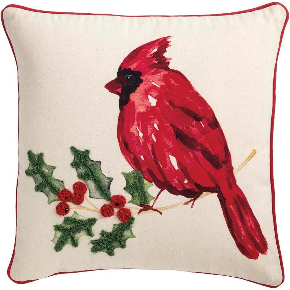 image:imageMud Pie Christmas Cardinal Pillow 18 x 18 BeigeKhakiBeigeKhaki