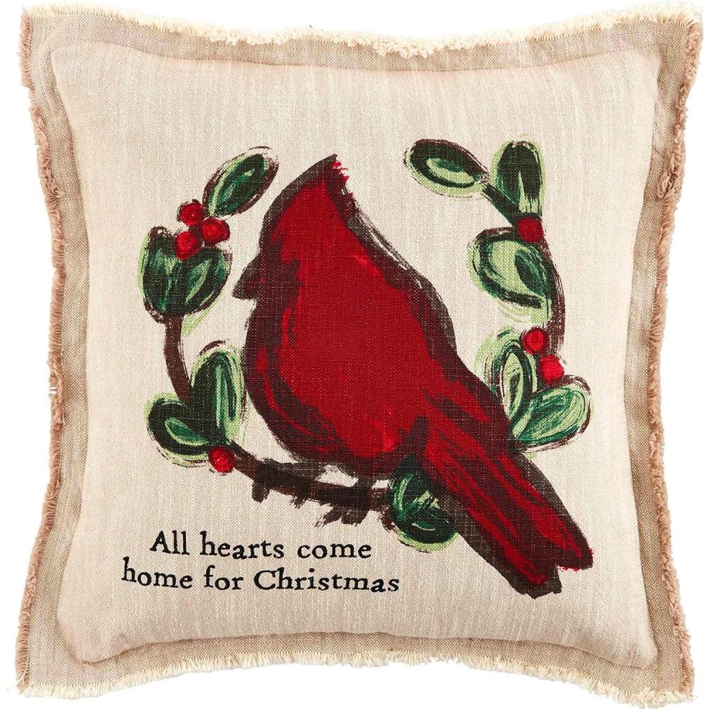 image:imageMud Pie Christmas Cardinal Pillow 18 x 18 BeigeKhakiRed