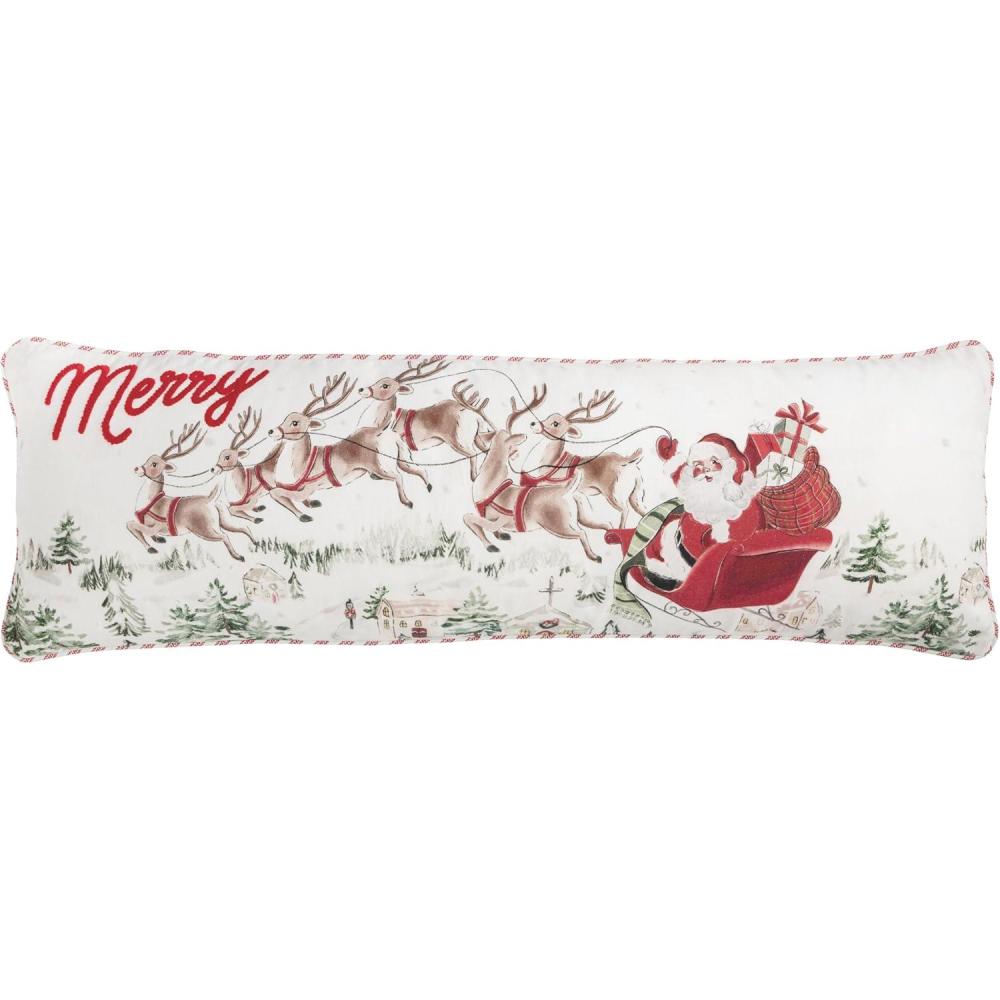 image:imageMud Pie Christmas Santa Scene Long Pillow 11 x 35 White