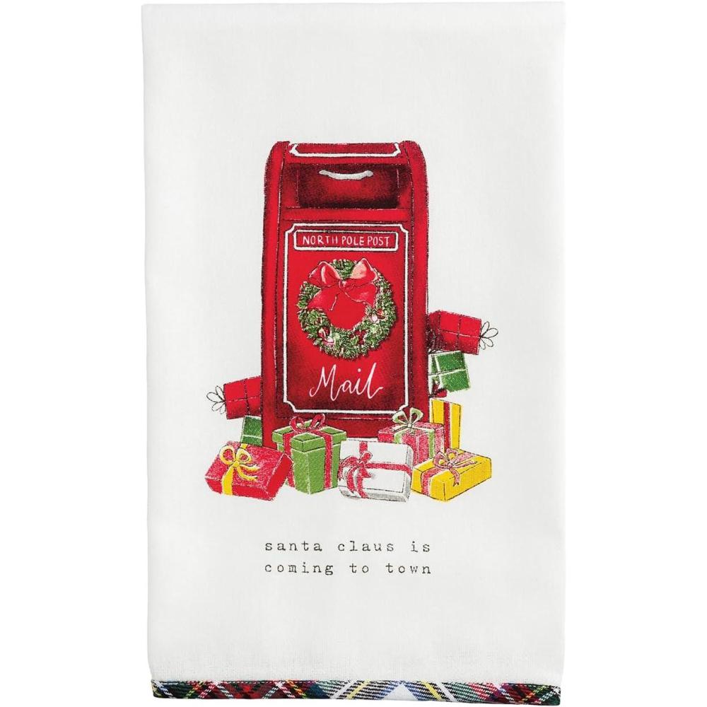 image:imageMud Pie Christmas Santa is Coming to Town Tartan Trim Towel
