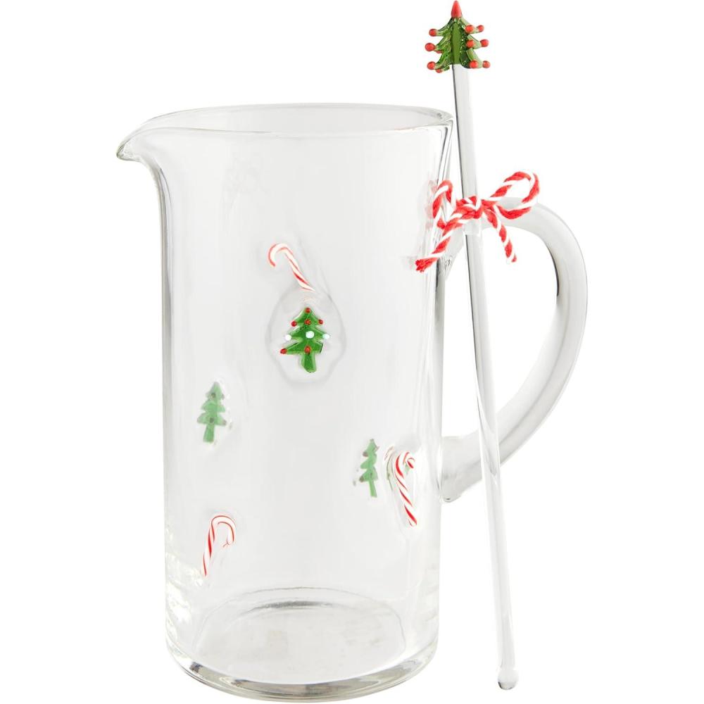 image:imageMud Pie Glass Candy Cane Pitcher Pitcher 50 Oz Stirrer 10 12