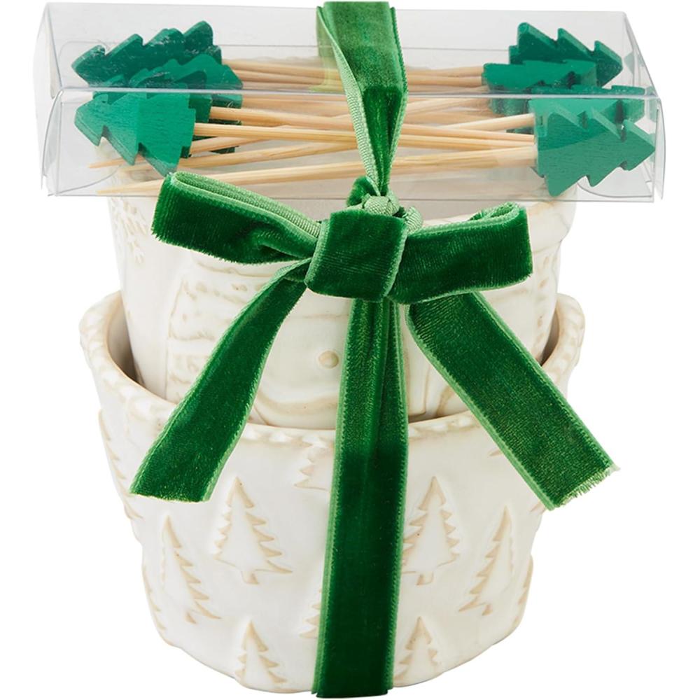 image:imageMud Pie White Christmas Tidbit Set Tree bowl 2 x 3 dia  toothpick 2 12