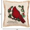 Mud Pie Christmas Cardinal Pillow, 18″ x 18″, Beige/Khaki(Red)