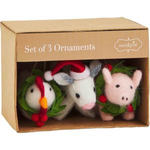 Mud Pie Boxed Farm Felt Christmas Ornaments, 2 1/2″ x 2 3/4″