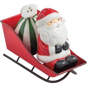 Mud Pie Christmas Santa Sleigh Salt & Pepper Set