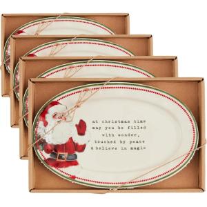 Mud Pie Christmas Time Sentiment Plate PLATTERS & Trays, 6 1/2″ x 10″, WHITE(6 1/2″ x 10″ (Pack of 4))