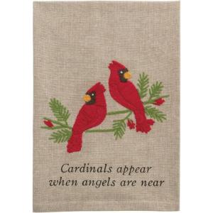 Mud Pie Christmas Two Cardinals Embroidered Towel