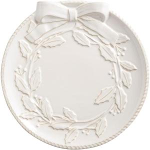 Mud Pie Christmas White Wreath Platter Set