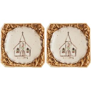 Mud Pie Church Stoneware Trinket Dish Tidbit Plates, 4 1/2″ Dia, Cream(4 1/2″ dia (Pack of 2))