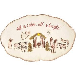 Mud Pie Farm Nativity Platter, 11″ x 17 1/2″, Red