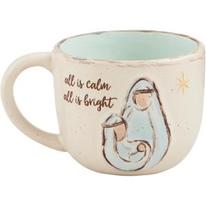 Mud Pie Nativity Church Mug, All, 15 oz(All is Calm Beige/Khaki)