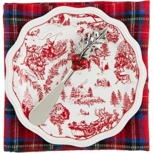 Mud Pie Toile Appetizer Set; plate 6 1/2″ dia | towel 26″ x 16 1/2″ | spreader 5 1/2″