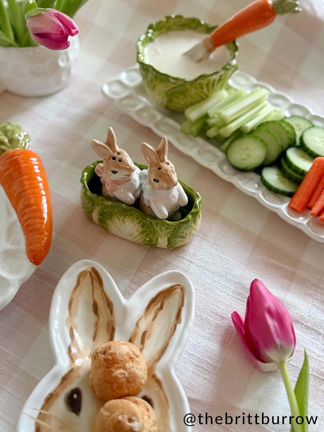 image:imageMud Pie Easter Bunny Tray Cabbage Tidbit Bowl and Carrot Spreader Set
