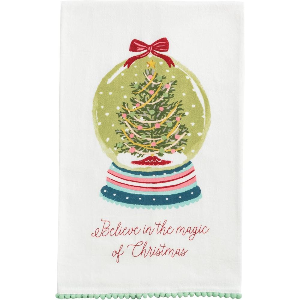 image:imageMud Pie Christmas Snowglobe Pom Trim Towel