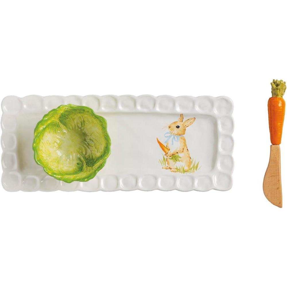 image:imageMud Pie Easter Bunny Tray Cabbage Tidbit Bowl and Carrot Spreader Set