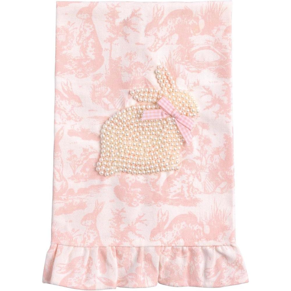image:imageMud Pie Easter Pink Toile Bunny Pearl TowelPink