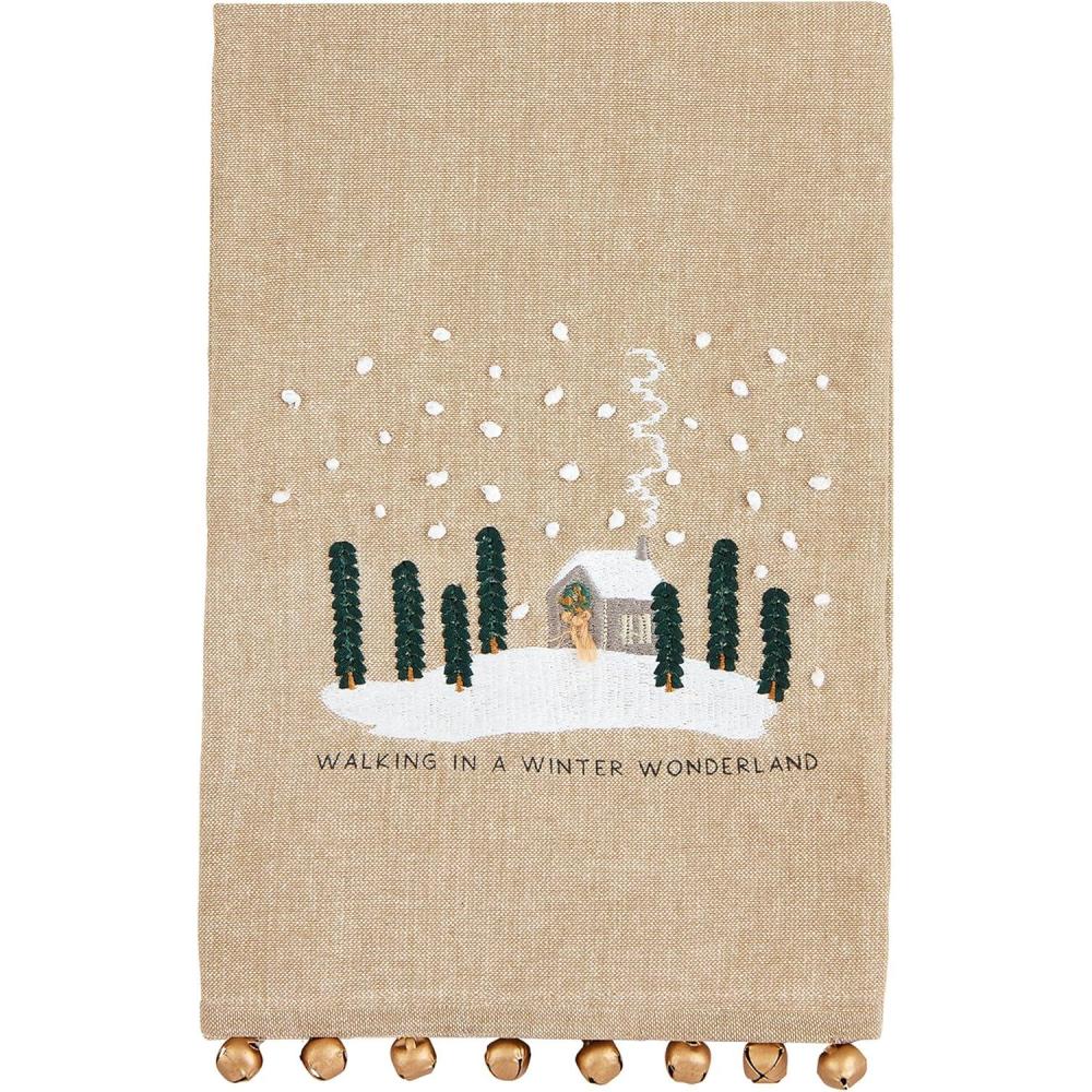 image:imageMud Pie Embroidery Bell Christmas Towel House 21 x 14