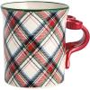 Mud Pie Christmas Bow Tartan Figural Handle Mug