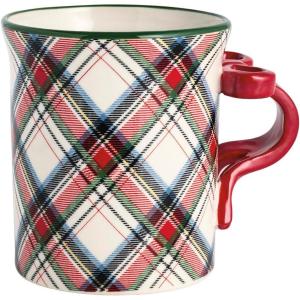 Mud Pie Christmas Bow Tartan Figural Handle Mug