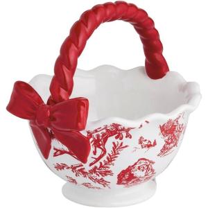 Mud Pie Christmas Bow Toile Candy Bowl(Red)