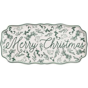 Mud Pie Christmas Merry Christmas Green Toile Tray