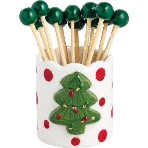 Mud Pie Christmas Santa Toothpick Caddy Set(Christmas Tree)