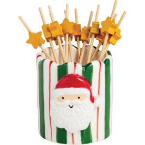 Mud Pie Christmas Santa Toothpick Caddy Set(Santa)